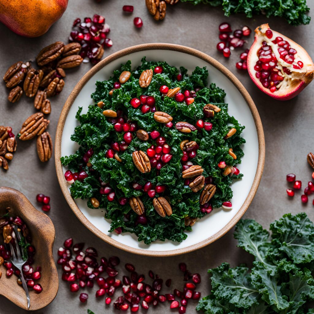 Festive Vegan Kale Salad with Pomegranate and Pecans