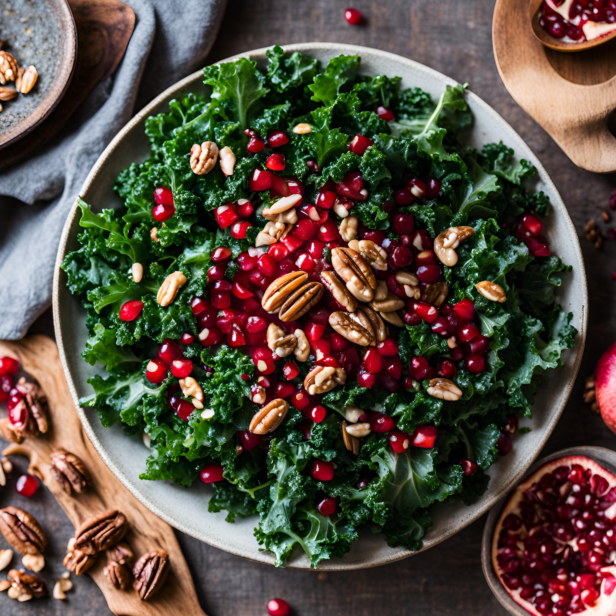 Vegan Kale Salad with Pomegranate and Pecans