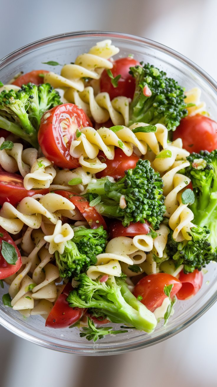 Vibrant Pasta Salad with Mixed Greens and Pesto